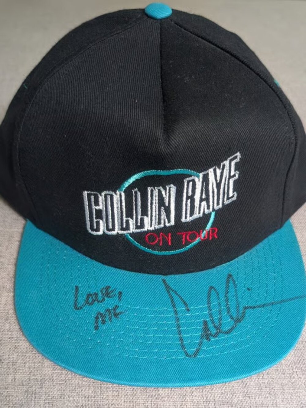 Vintage 90s Collin Raye on Tour Autographed Snapback Teal & Black Flat Brim H